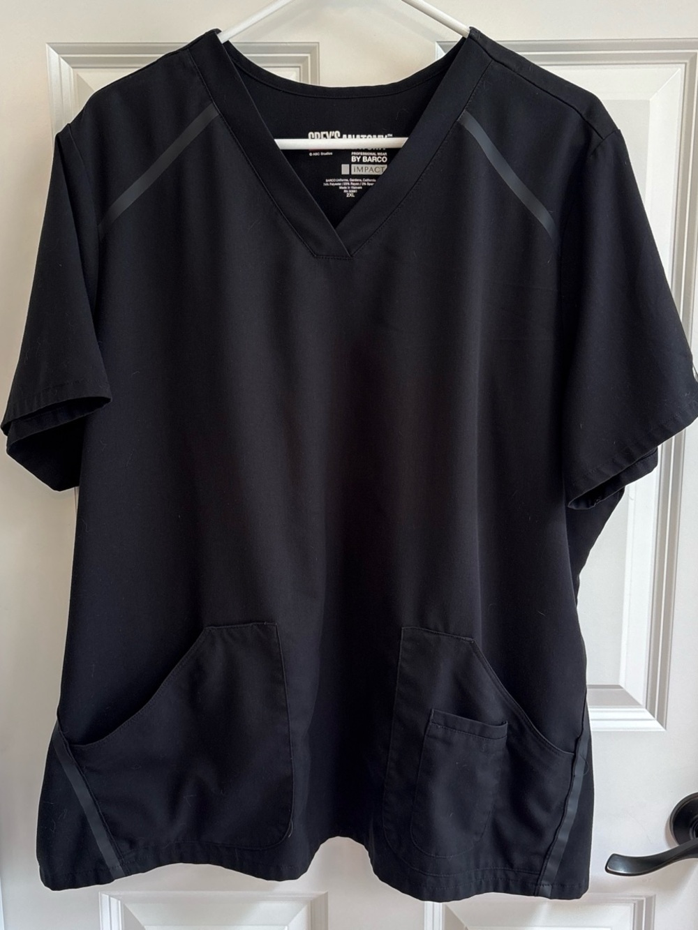 Barco Uniforms Black V-Neck Short Sleeve Scrub Top with Front Pockets